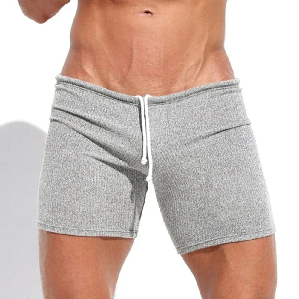Mens Sexy Drawstring Ribbed Sleepwear Shorts