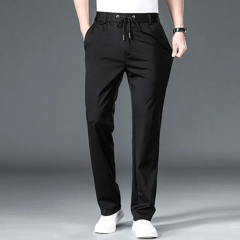 L-10XL Plus Size Men's Summer Straight Fit Elastic Waist Trousers