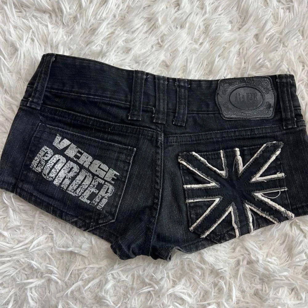 Printed Pocket Design Denim Sexy Mini Shorts