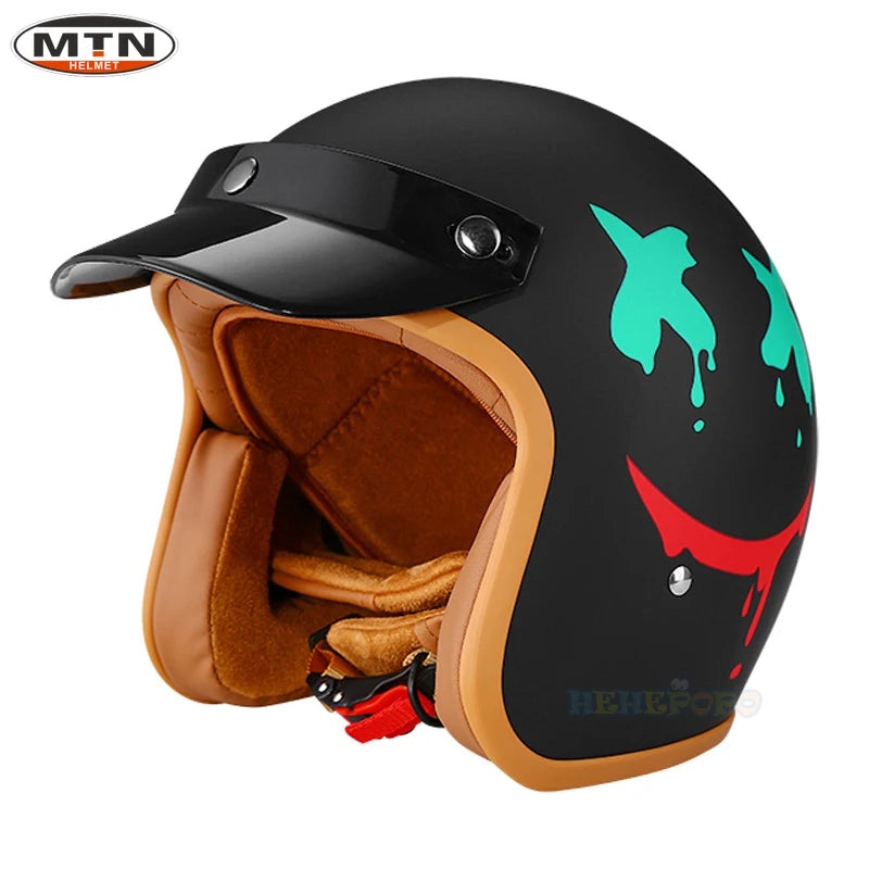 Vintage Motorcycle Helmet DOT Certified Synthetic Leather