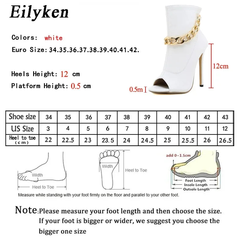Sexy Metal Chain Ankle Boots Designer Peep Toe