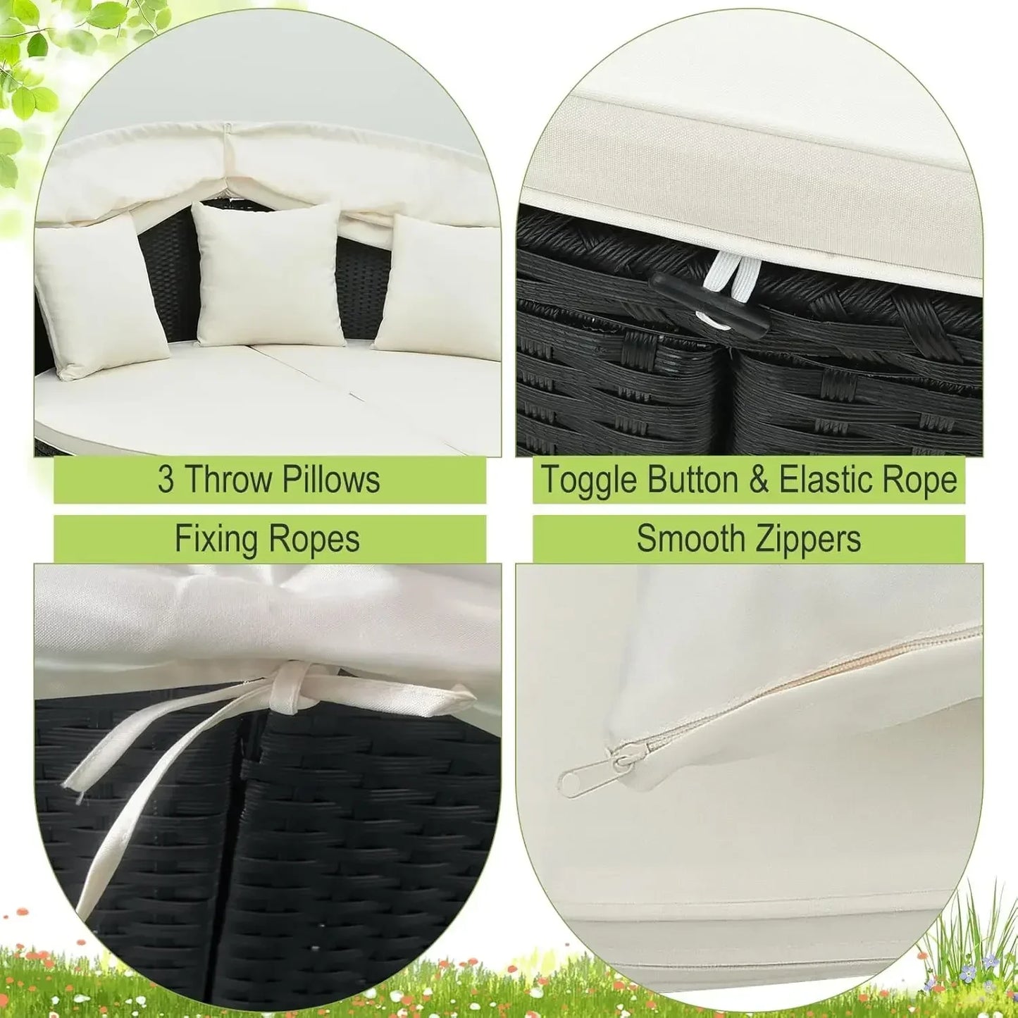 Outdoor Patio Round Daybed with Retractable Canopy