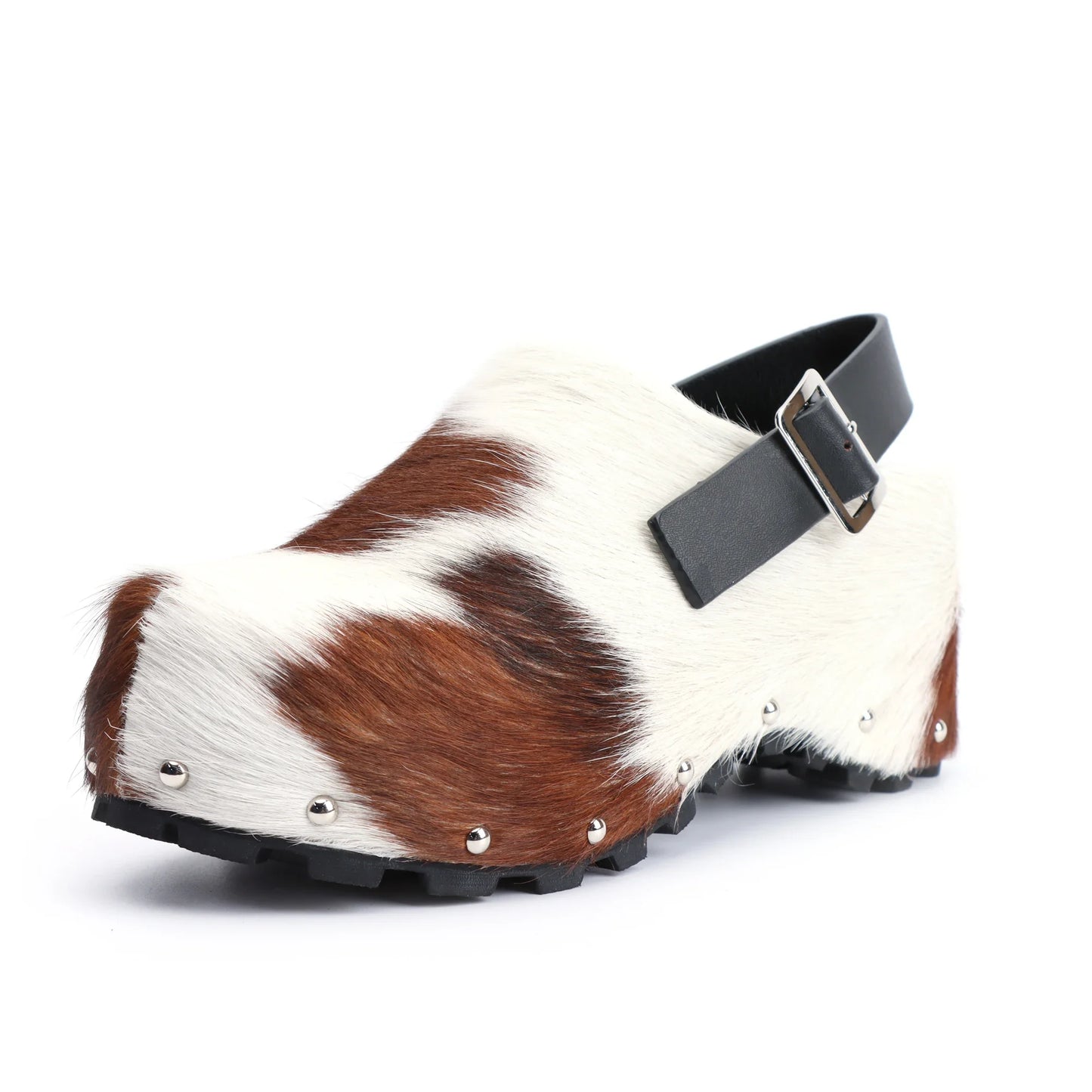 Womens Designer Luxury Platform Mules Real Calf Hair Leather Lined