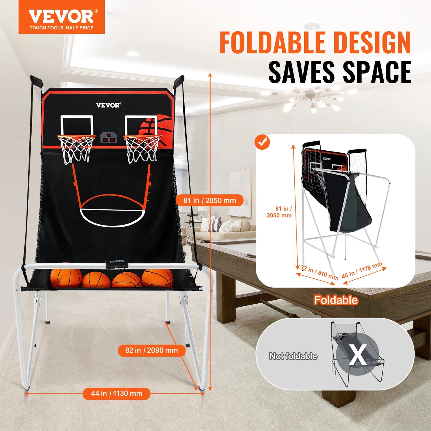 Indoor Basketball Game Dual Shot Sport w/ 4 Balls 8 Game Modes