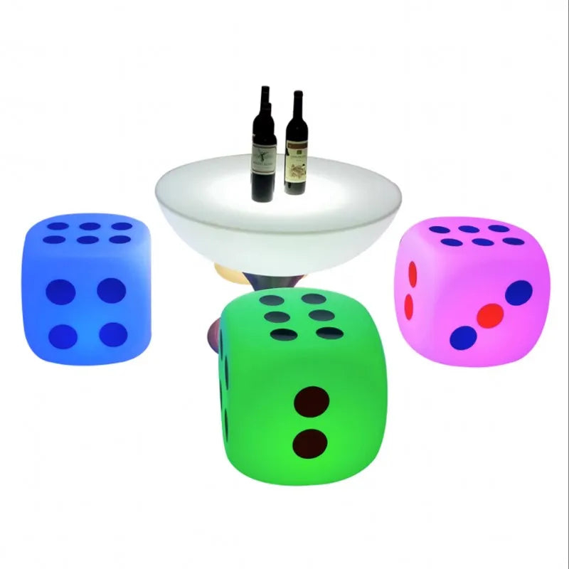 LED Dice Barstool and Table Set Illuminated