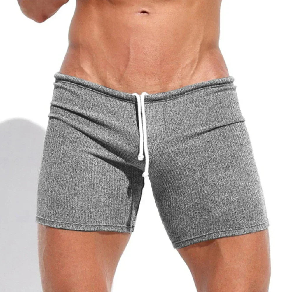 Mens Sexy Drawstring Ribbed Sleepwear Shorts