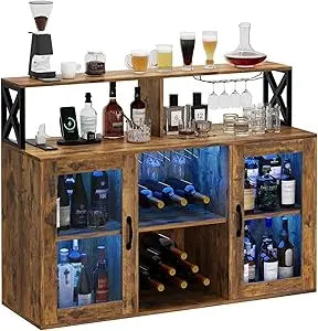 White Wine Bar Cabinet with LED Lights