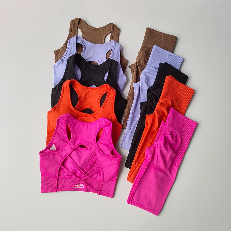 2PCS Tank Top Bra Shockproof Running Leggings Set