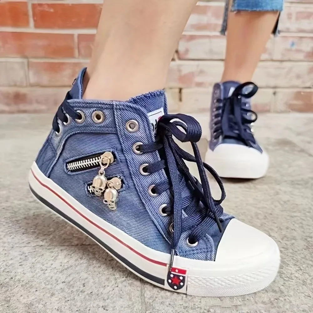 Womens Canvas Retro Denim High Top Sneakers
