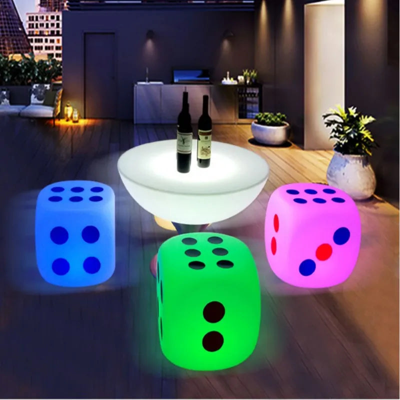 LED Dice Barstool and Table Set Illuminated
