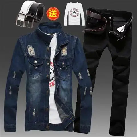 Men's Slim Fit Denim Jacket Pants 2pcs Set