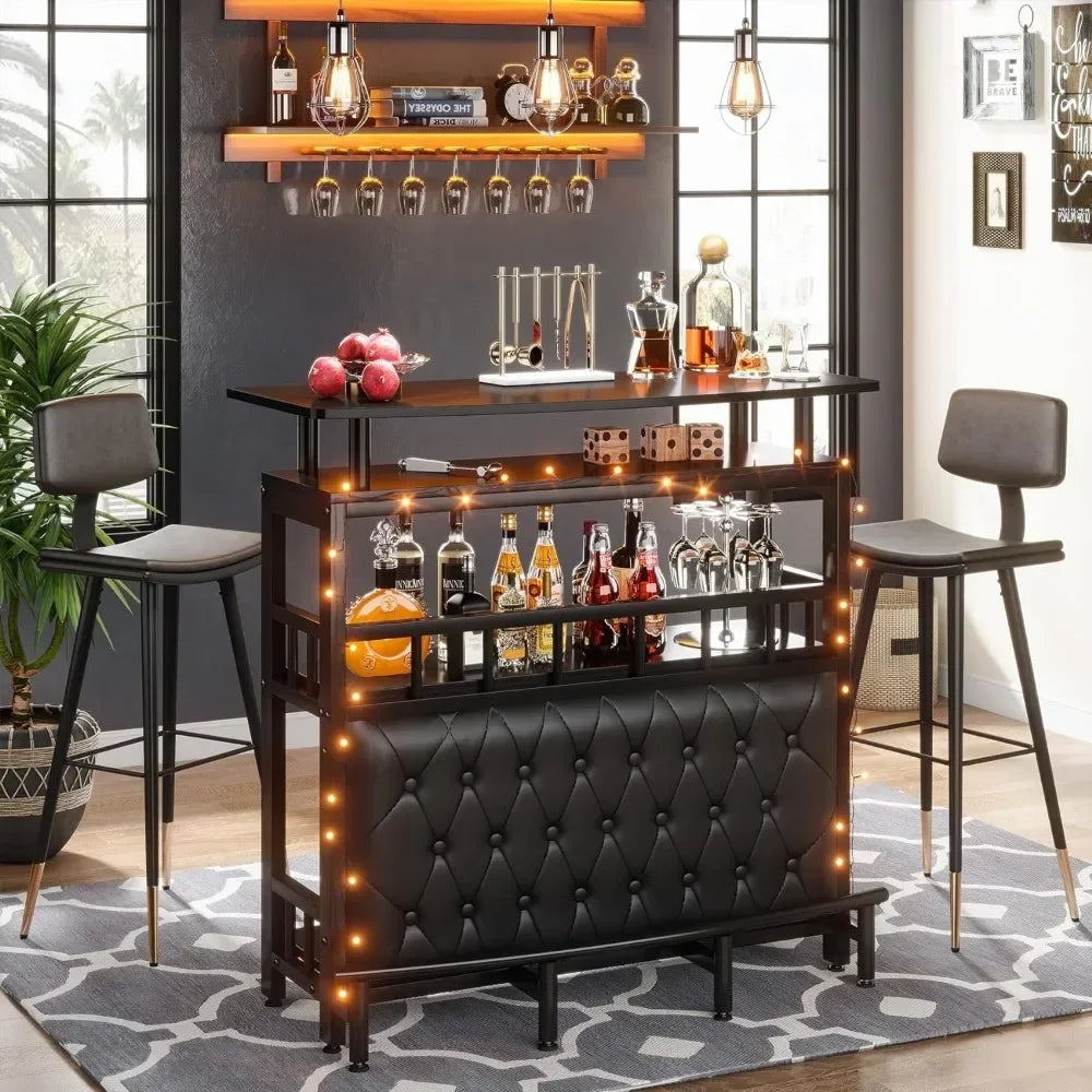 Bar Table with Storage Space and Metal Front Footrest