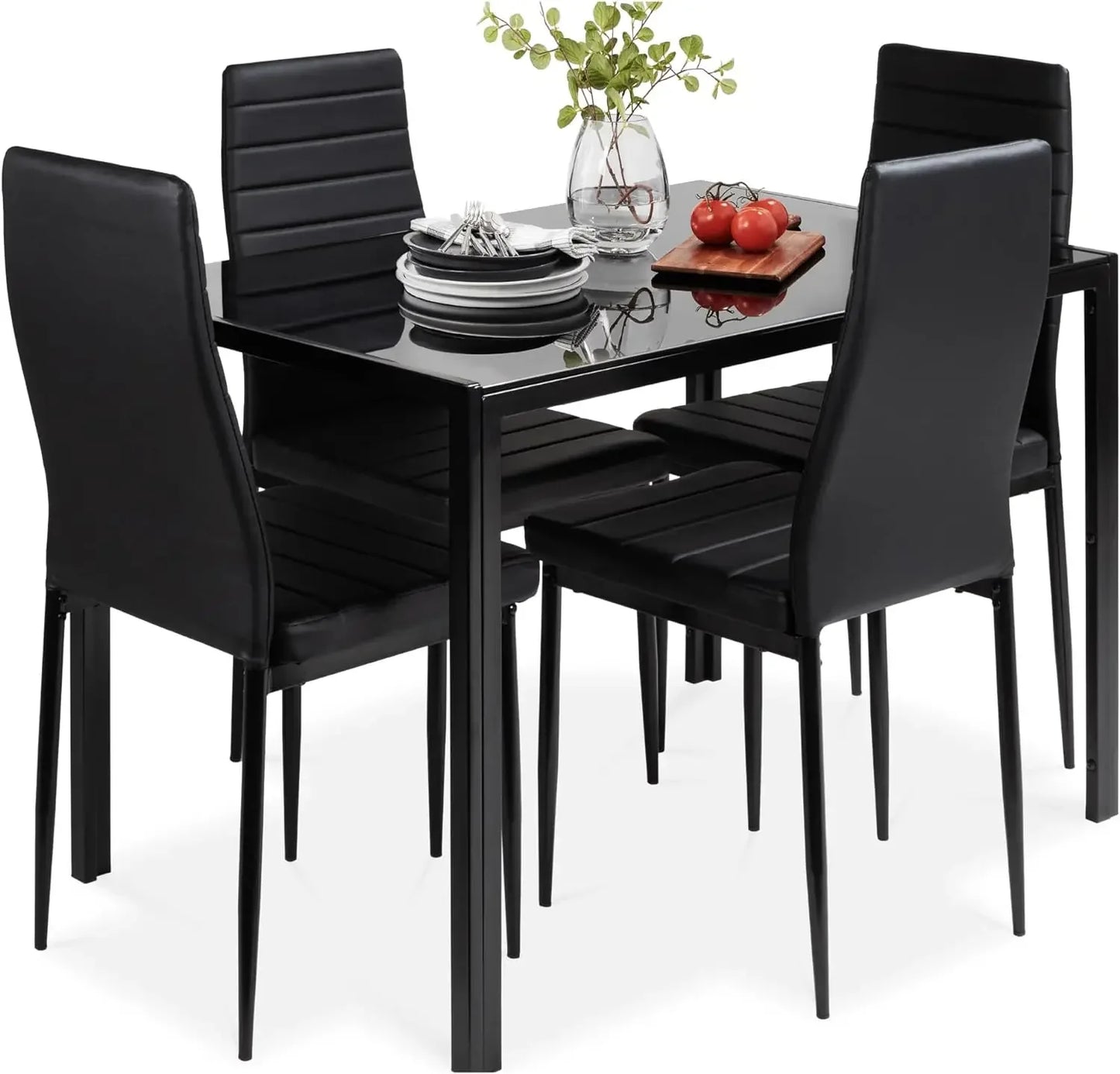 7-Piece Glass Set Modern Kitchen Table Furniture