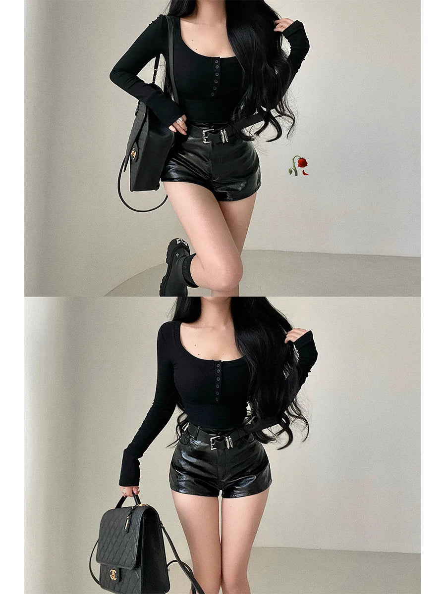 Spicy Girl Sexy High Waist Slim Leather Shorts