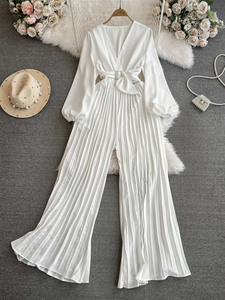 High Waist Wide Leg Jumpsuit Long Sleeve