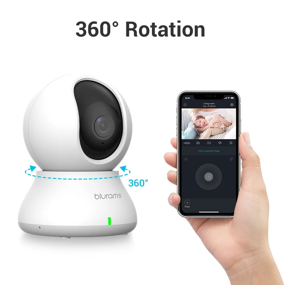 2.4GHz WiFi Indoor CCTV Camera with Phone App, 2-Way Talk, Night Vision