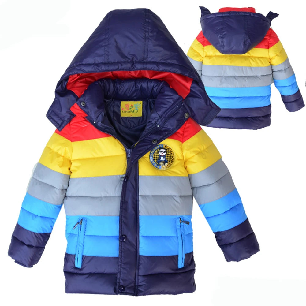 Winter Long Style Stripe Coat For Kids