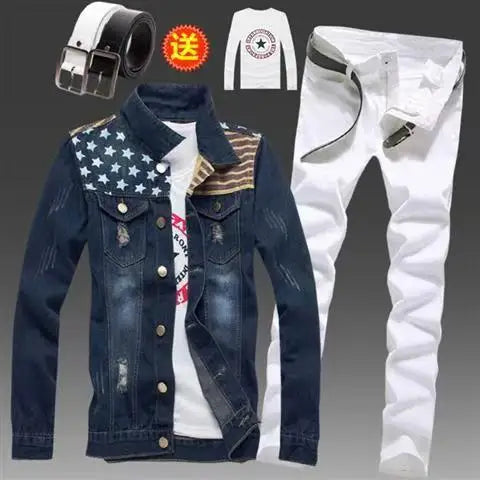 Men's Slim Fit Denim Jacket Pants 2pcs Set