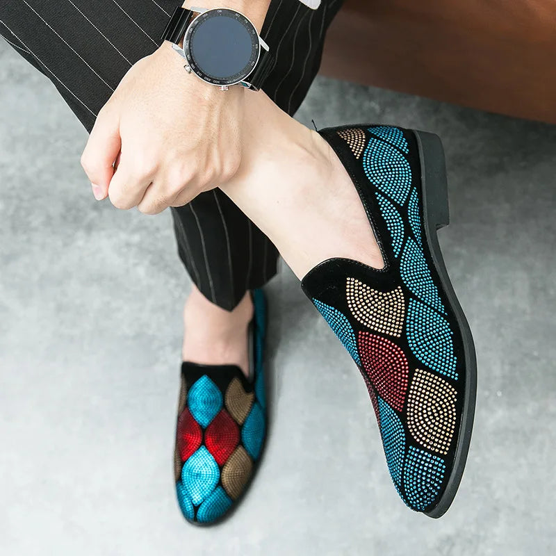 Mens Fashion Rhinestones Party Loafers