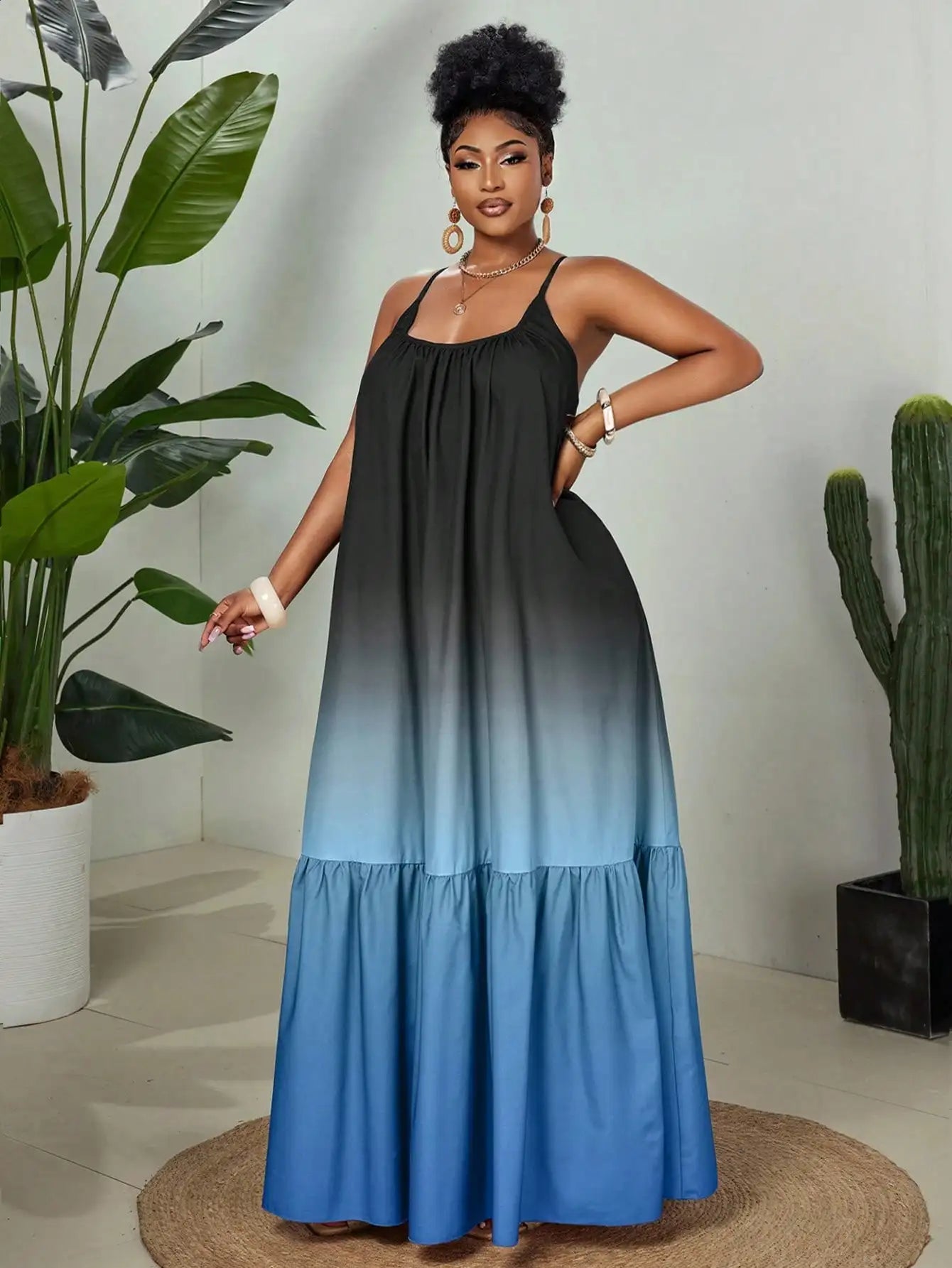 Plus Size Gradient Maxi Dress with Spaghetti Straps