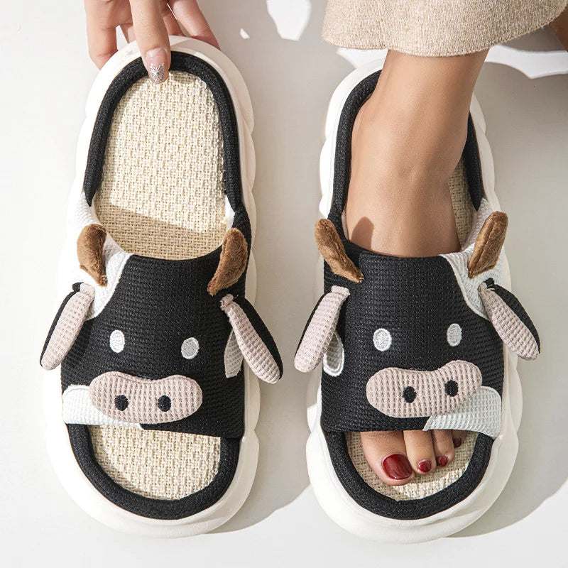 Warm Cow Furry Slippers Plush Lined