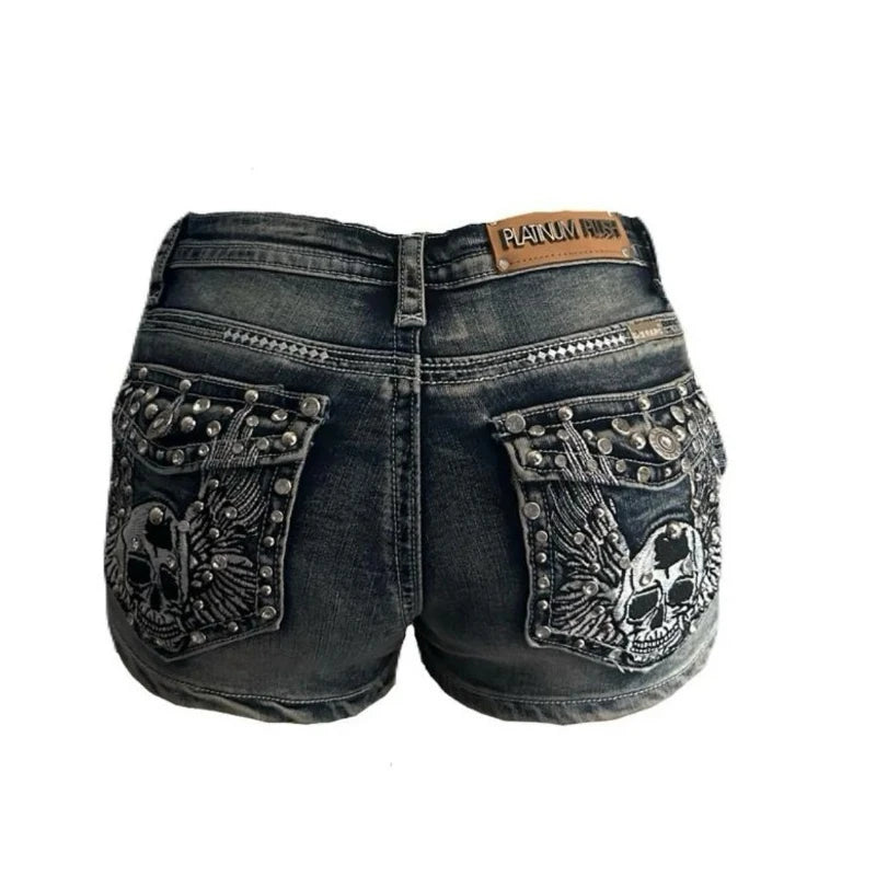 Womens Ultra Short Skull Angel Pattern Cowboy Shorts