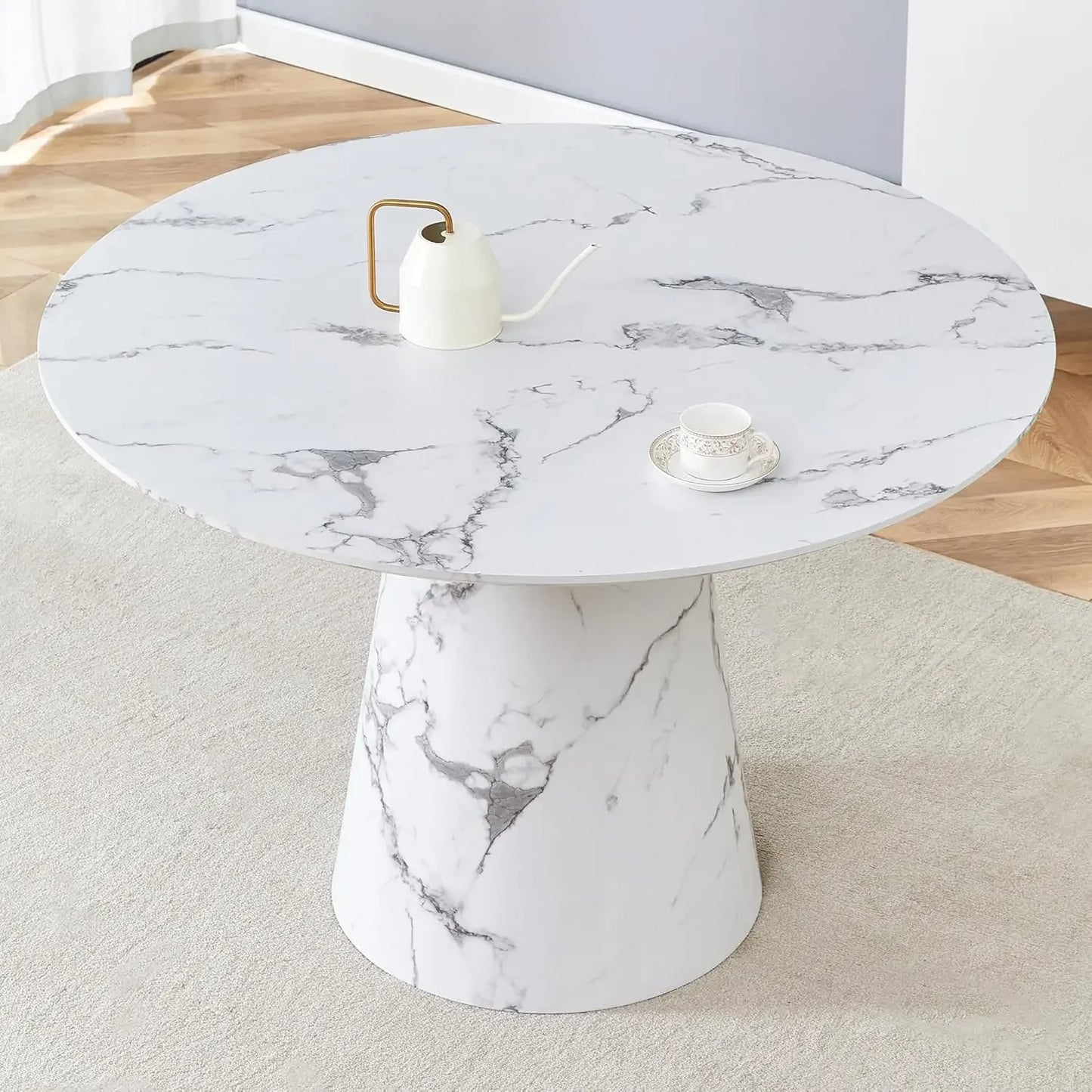 45" Round White Marble Dining Room Table