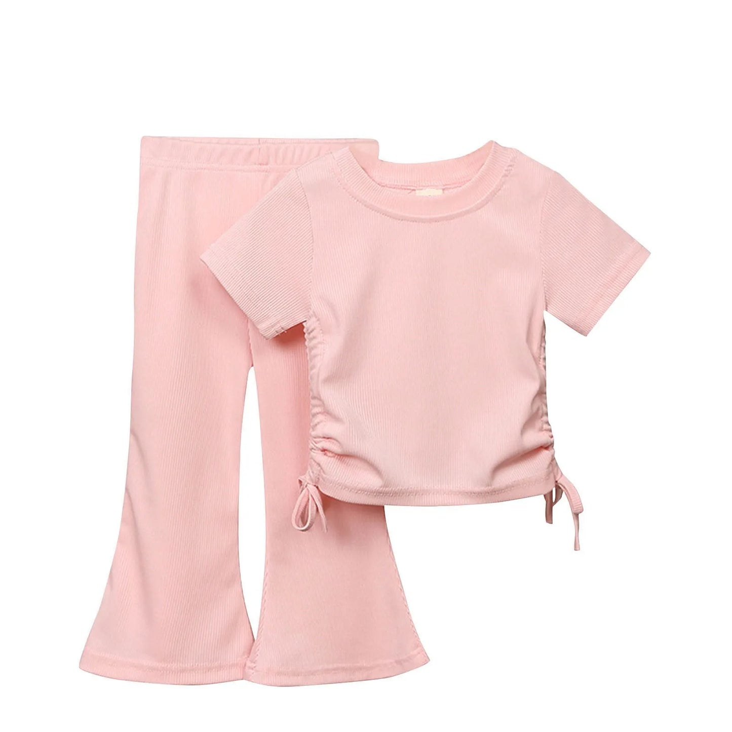 Solid Color Pullover Top + Flare Pants for Girls Aged 2-8