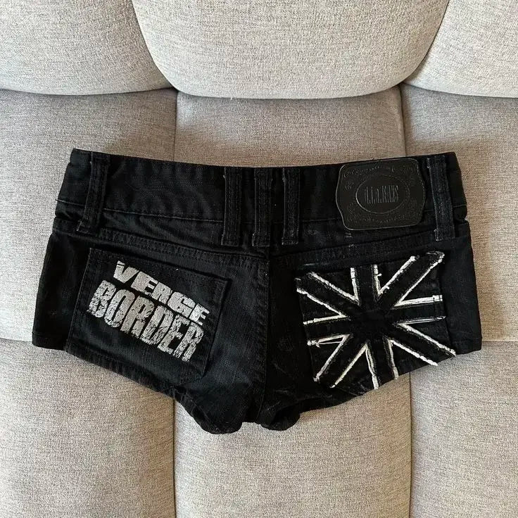 Printed Pocket Design Denim Sexy Mini Shorts