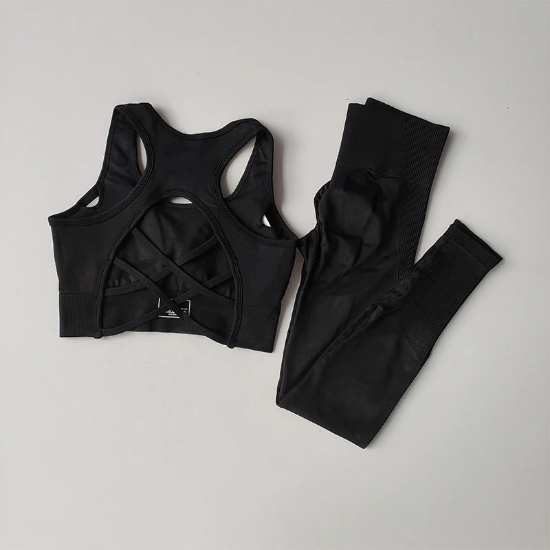 2PCS Tank Top Bra Shockproof Running Leggings Set
