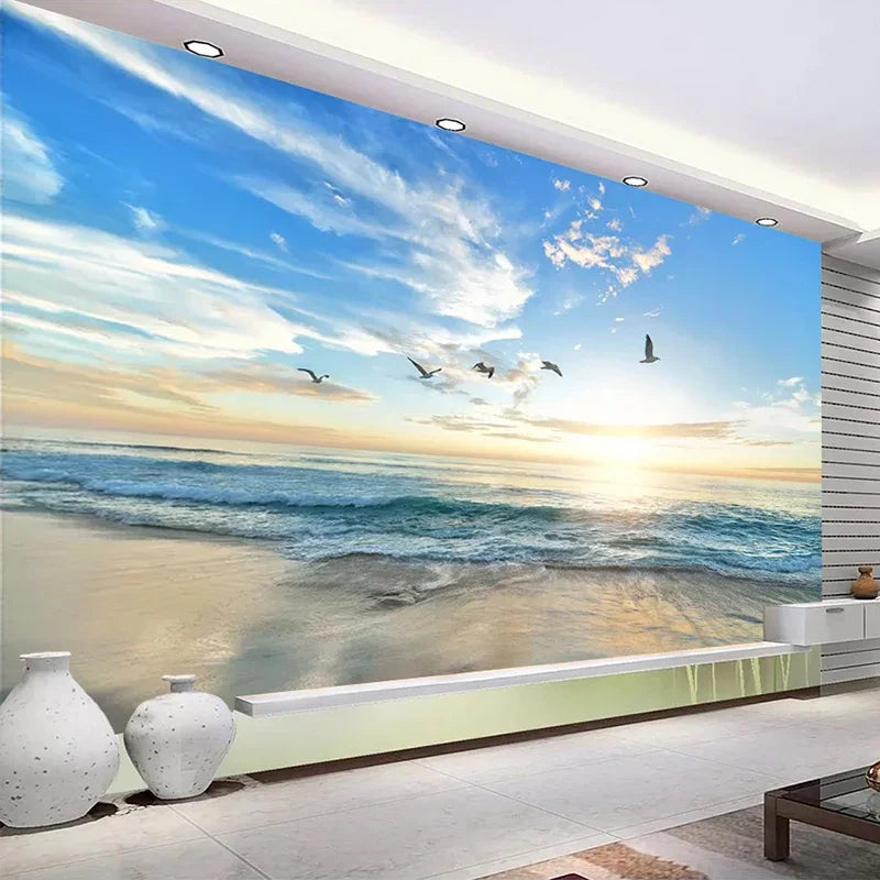 3D Wallpaper Mural Beach Seagull Seascape