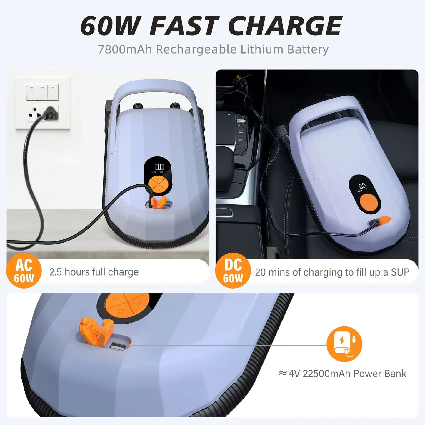 Electric Air Pump with Battery 7800 mAh 20 PSI Max
