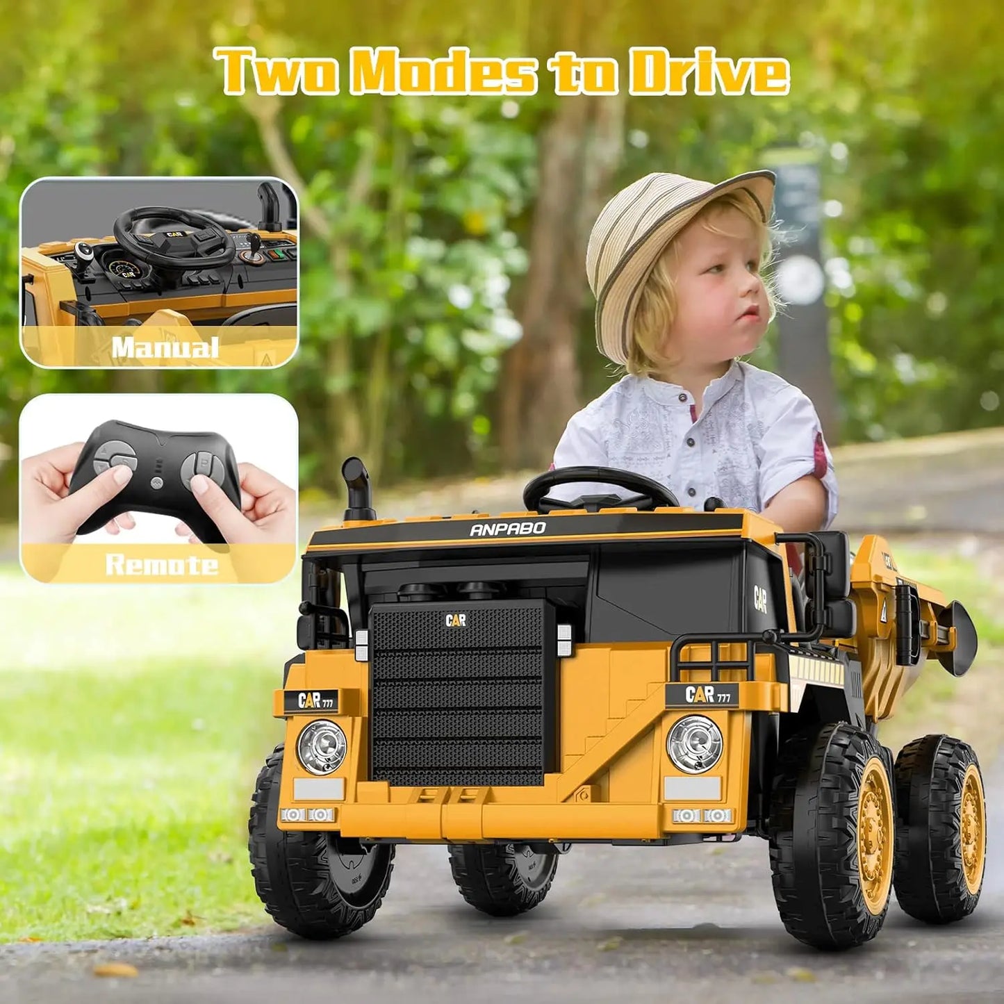 12V Ride on Car with Remote Control, Electric Dump Bed and Extra Shovel
