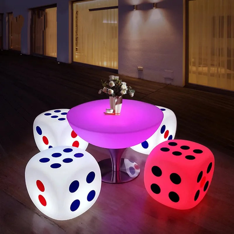 LED Dice Barstool and Table Set Illuminated