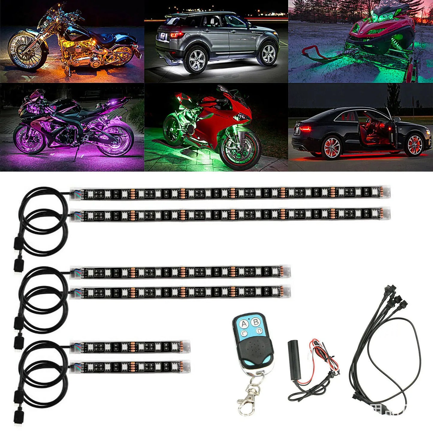 12pcs RGB APP LED Motorcycle Car Flexible Waterproof 12V Decorative Lamp Strip