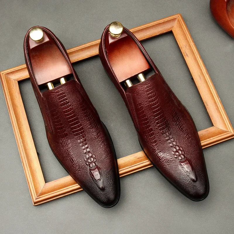 Handmade Genuine Leather Crocodile Pattern Loafers