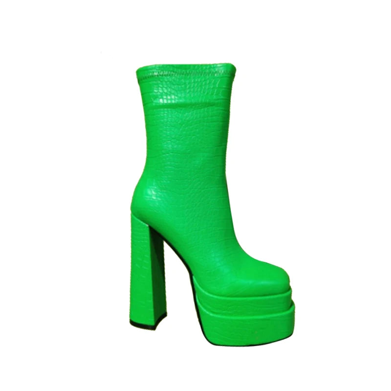 Three-Layer Waterproof Platform Square Toe Soft Mid-Boots