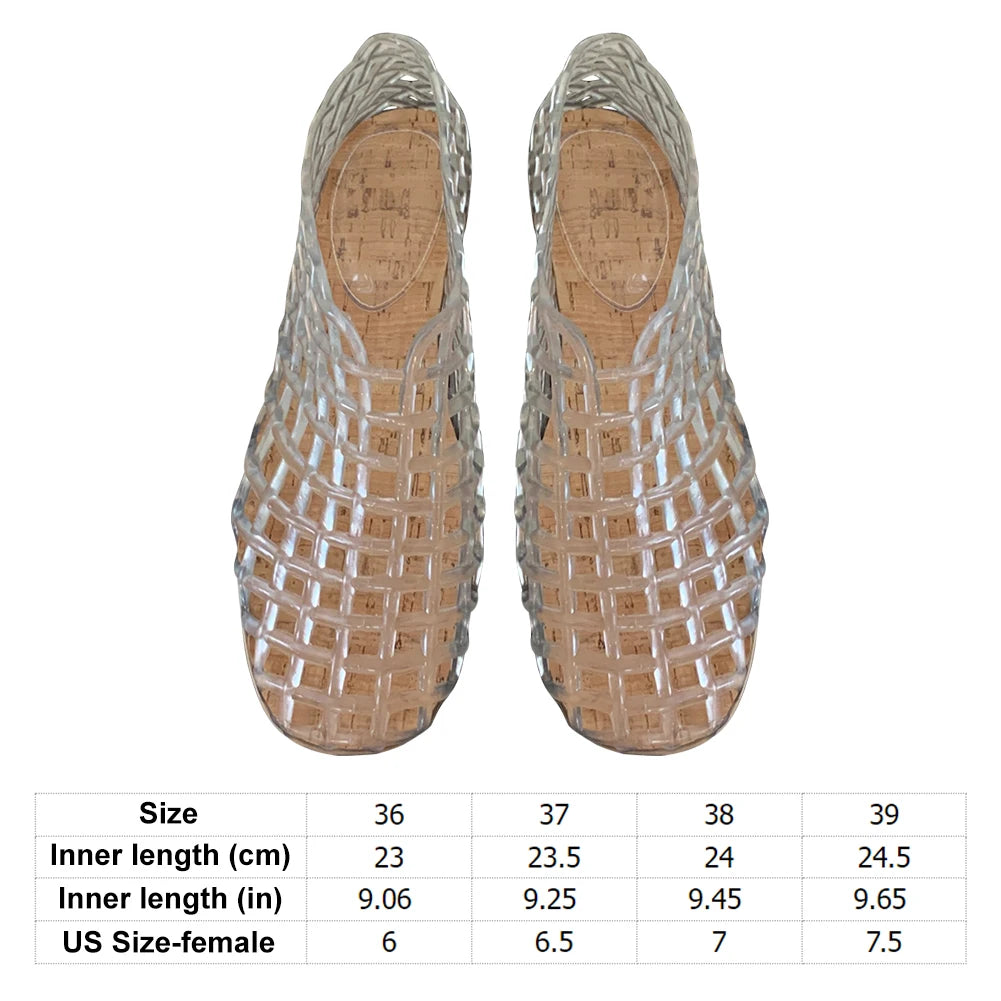 Womens Jelly Mesh Square Toe Hollow Out Ballet Flats