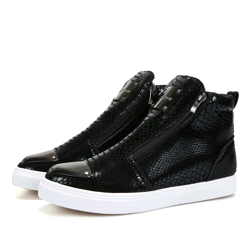 Hot Zipper High Top Fashion Crocodile Leather Shoes For Men