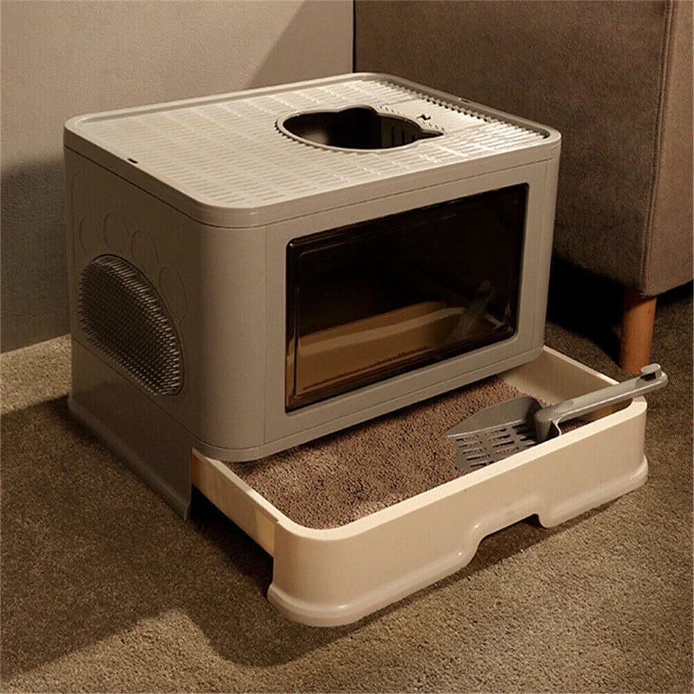Large Hooded Cat Litter Box Top Entry Anti-Splashing Enclosed