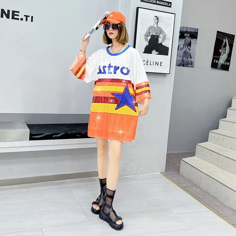 Sequins Short Sleeve Hip Hop Women's Tops