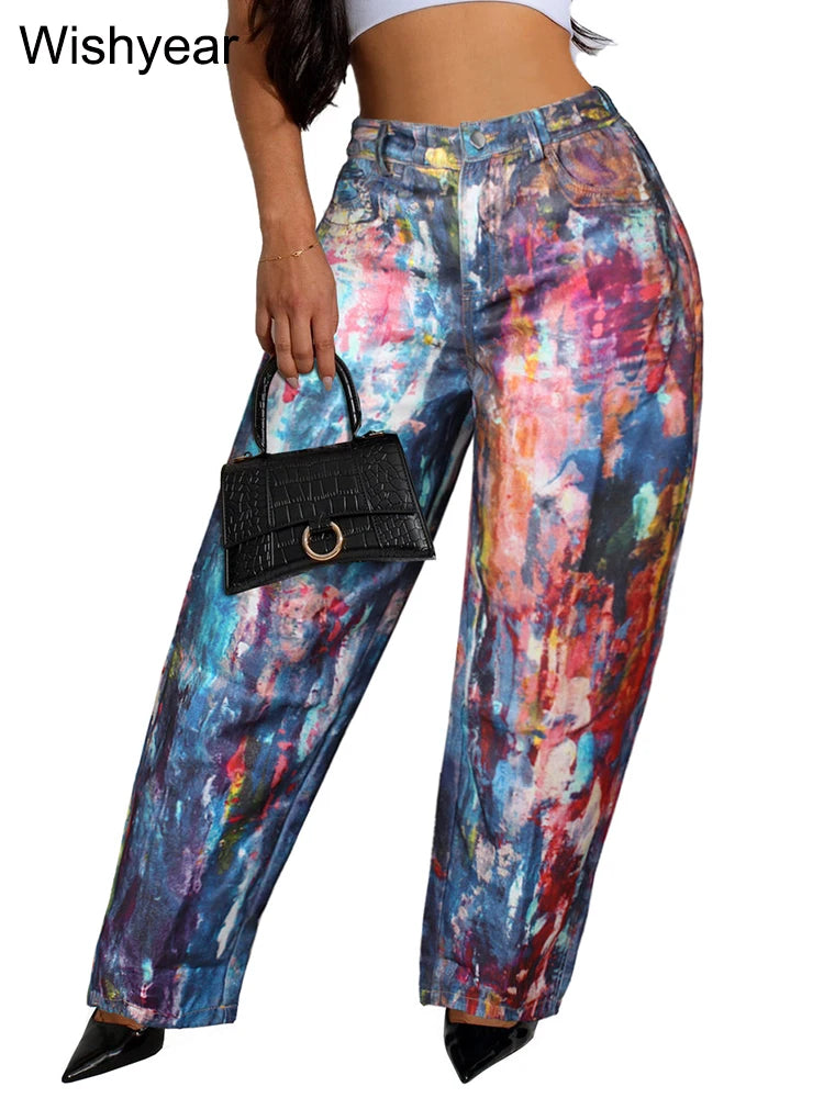 Fashion Tie-Dye Print Wide Leg Pants