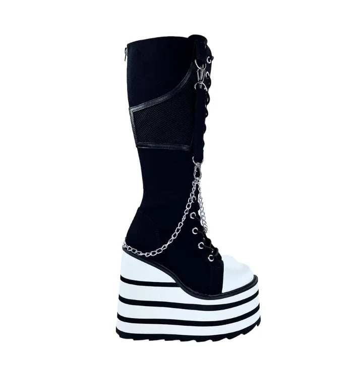 Canvas Platform Knee High Boots Colorful Cute Wedges