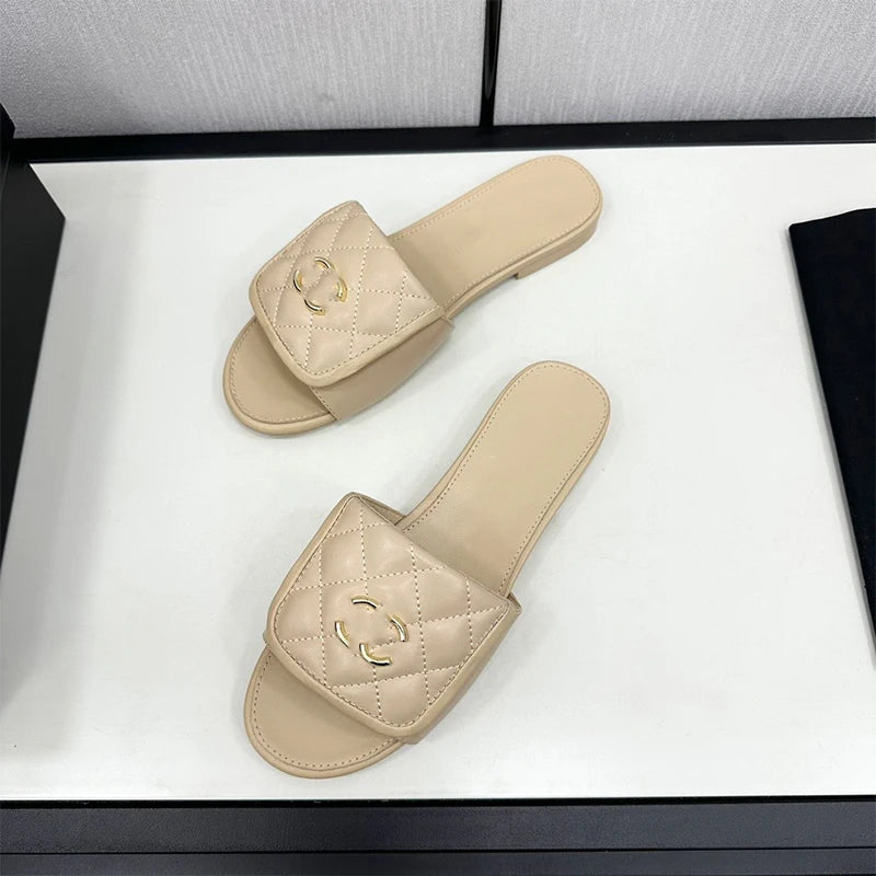 Leather Quilted Flats Summer Sandals