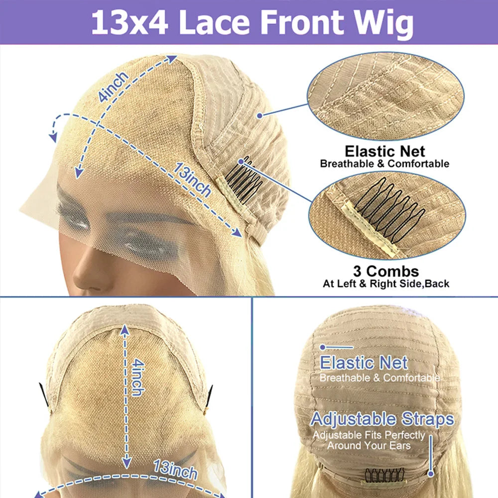 Straight 13X4 Lace Front Human Hair Wigs Light Lake Blue Colored Brazilian Remy