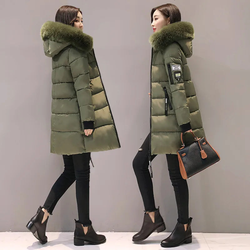 Parka Long Cotton Casual Fur Hooded Jacket