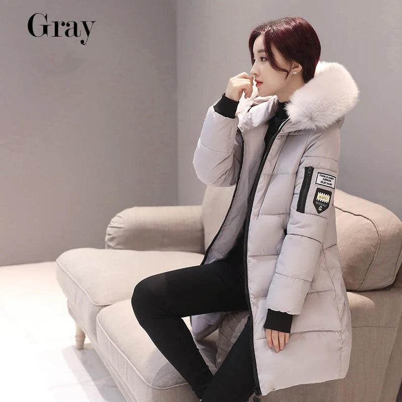 Parka Long Cotton Casual Fur Hooded Jacket
