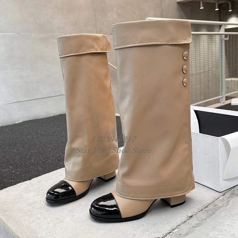 Round Toe Cute Chunky Heel Trouser Boots