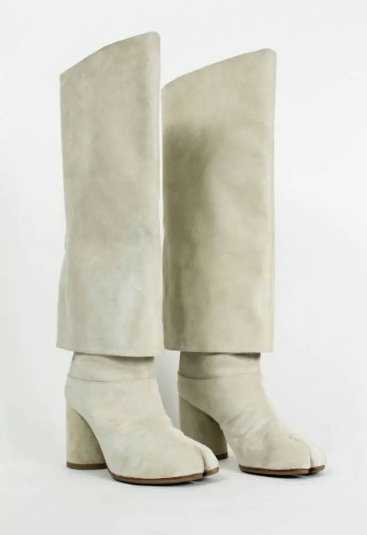 Suede Split Toe Leather Knee High Boots