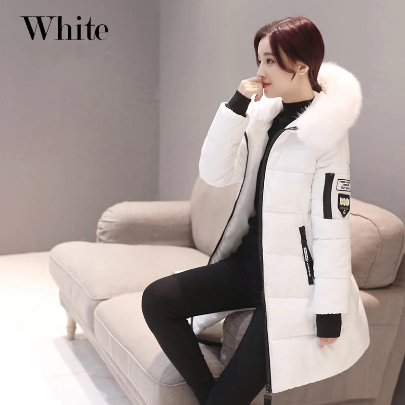 Parka Long Cotton Casual Fur Hooded Jacket